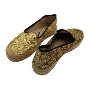 Soludos Womens Maximalist Boho Glitter Espadrille Flats 9 Gold Sparkly Slip On